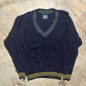Vintage 90s Jantzen Navy/Green V-Neck Sweater